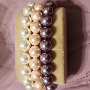 Elegant Saltwater Pearl Bracelet Set - Purple, White, Pink